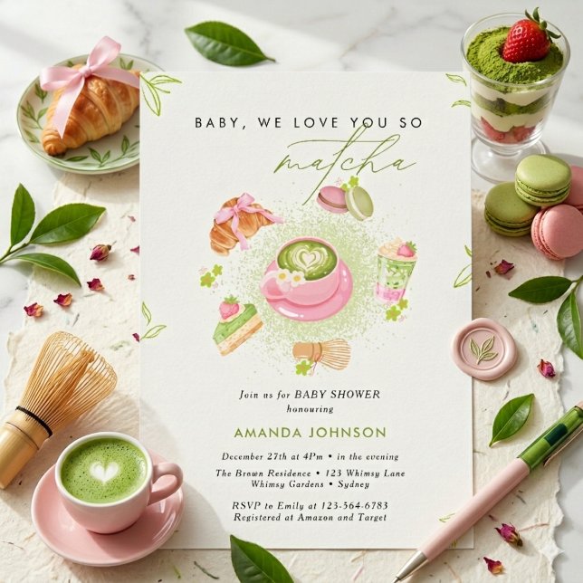 Convite Moderno Amor Verde você ama tanto Matcha Chá de Be (Criador carregado)