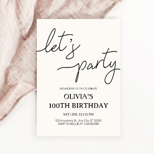 Convite Moderno Aniversário de 100 anos Let's Party