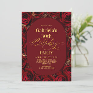 Convite  Moderno Aniversário de 30 anos Elegante Burgundy 