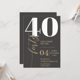 Convite Moderno Aniversário de 40 Anos FORTY em Caligrafia