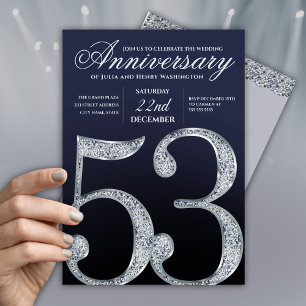 Convite Moderno Aniversário de 53 Anos em Diamante Prata A