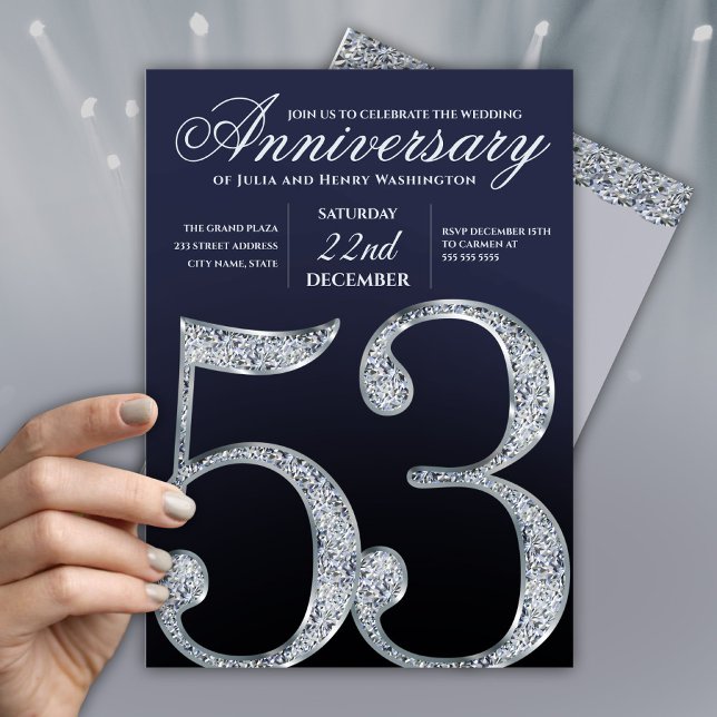 Convite Moderno Aniversário de 53 Anos em Diamante Prata A (Criador carregado)