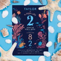 Moderno Azul Oceano Náutico Peixe Aniversário Infa