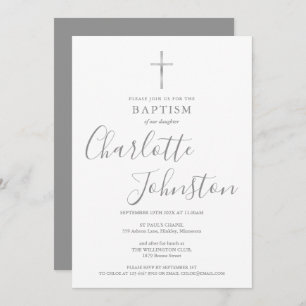 Convite Moderno Batismo Christening Silver Signature