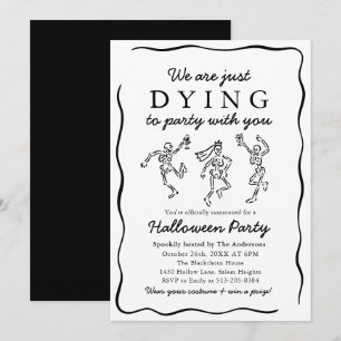 Convite Moderno Black Hand Desenhou Skeletons Festa de Hal