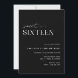 Convite Moderno Black Sweet Sessenta | 16.o aniversário el<br><div class="desc">Moderno mínimo 16 convites de festas de aniversários com um design fora do centro. Contrastando preto com fonte branca. O reverso apresenta um padrão divertido de "16". (O padrão do lado reverso pode ser removido,  se desejar,  usando a ferramenta design.)</div>