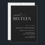 Convite Moderno Black Sweet Sessenta | 16.o aniversário el<br><div class="desc">Moderno mínimo 16 convites de festas de aniversários com um design fora do centro. Contrastando preto com fonte branca. O reverso apresenta um padrão divertido de "16". (O padrão do lado reverso pode ser removido,  se desejar,  usando a ferramenta design.)</div>