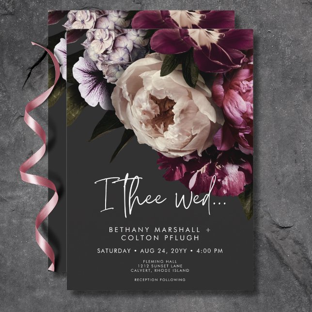 Convite Moderno Borgonha e Creme Peonies Floral Preto (Modern Burgundy & Cream Peonies Floral Black Invitation)