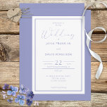 Convite Moderno Branco Azul Periwinkle<br><div class="desc">Este design apresenta uma borda azul e uma fina estrutura de periwinkle em volta de um centro branco. A parte traseira está disponível em um design inteiro das hydrangeas ou em um azul de periwinkle sólido. Este cartão faz parte do Periwinkle Blue & White Hydrangea Flowers Wedding Suite de cartas...</div>