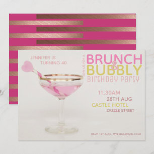 Convite Moderno BRUNCH BUBBLY Coquetel PINK GOLD 40º anive