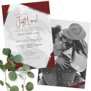 Convite 🍷 Moderno Burgundy Casual Apenas Adorava Casament