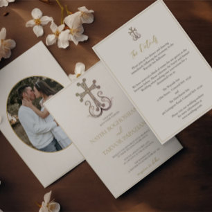 Convite Moderno Casamento Armênio com Cruz Elegante