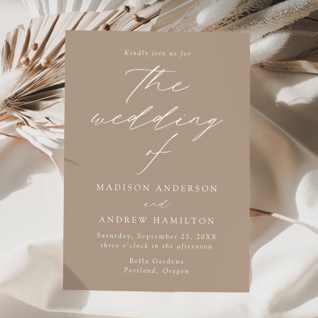 Convite Moderno Casamento Elegante em Taupe com Letra de F (Criador carregado)
