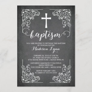 Convite Moderno Chalkboard Baptism Christening Cross