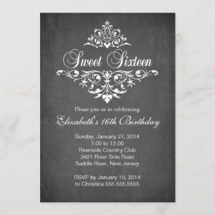 Convite Moderno Chalkboard Doce Dezesseis Festas de aniver