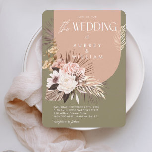 Convite Moderno Chic Boêmio Casamento Floral Aquarela
