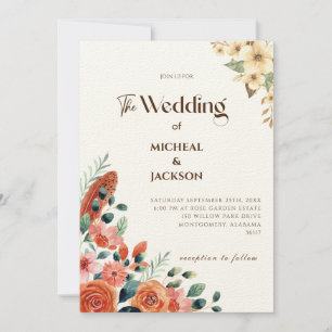 Convite Moderno Chic Boêmio Floral Aquarela
