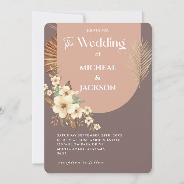 Convite Moderno Chic Floral Aquático Boêmio  (Frente)