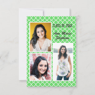 Convite Moderno Chic Formatura 3 Foto 3x5Green Quatrefoil