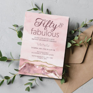 Convite Moderno Cinquenta e Fabuloso Rosa Bege Dourado Ága