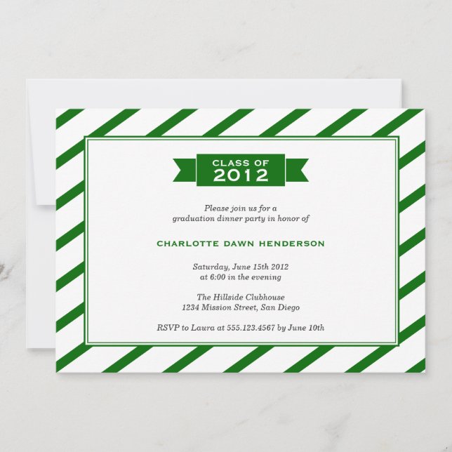 Convite moderno da graduação da listra do verde da (Frente)