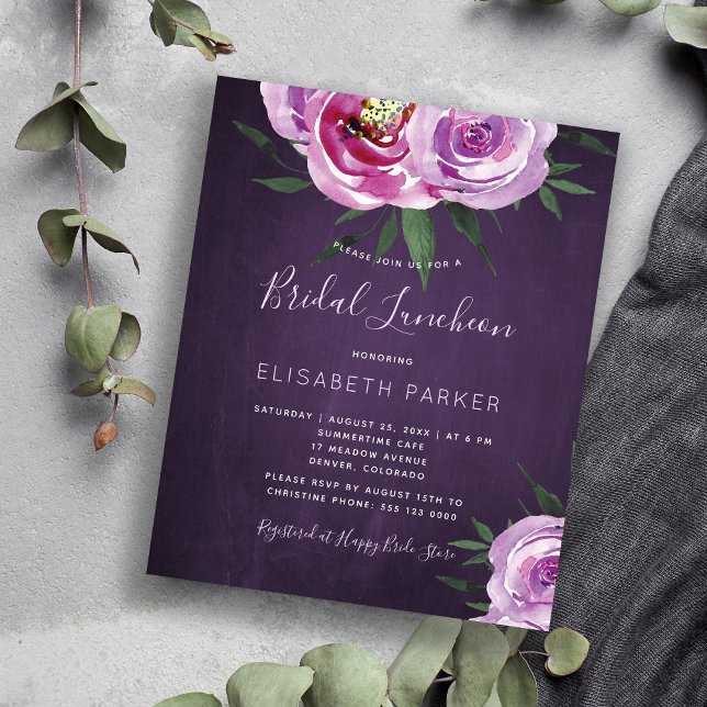 Convite moderno de chá de noiva floral roxo (Criador carregado)