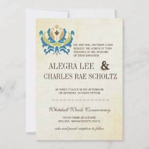 Convite Moderno de Giz Teal e Lime Damask
