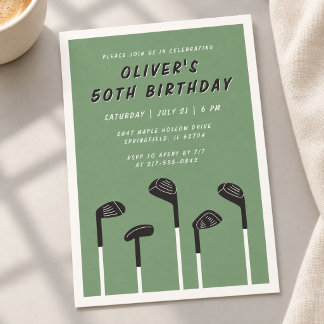Convite Moderno de Golfe para 50º Aniversário Masc
