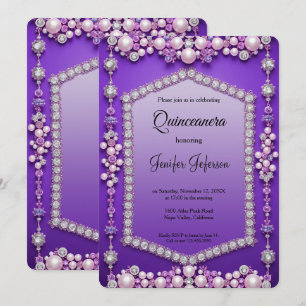 Convite Moderno de Pérolas Quinceanera