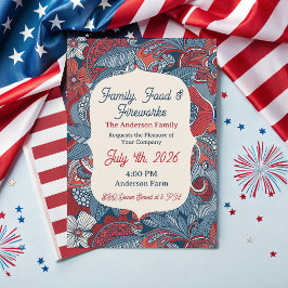 Convite Moderno de Quatro de Julho com Paisley Ame