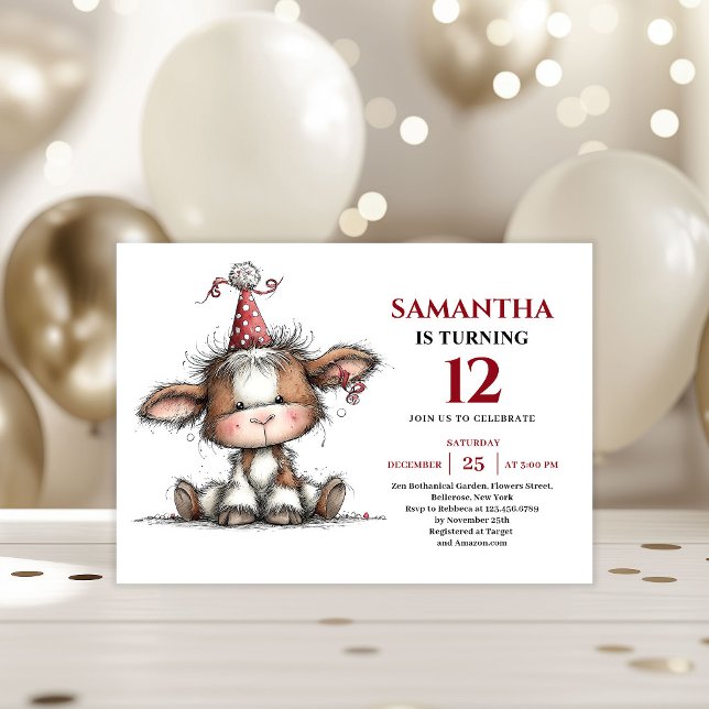 Convite Moderno design caprichoso de animais de vaca para  (Modern whimsical animals design kids birthday invitation

)