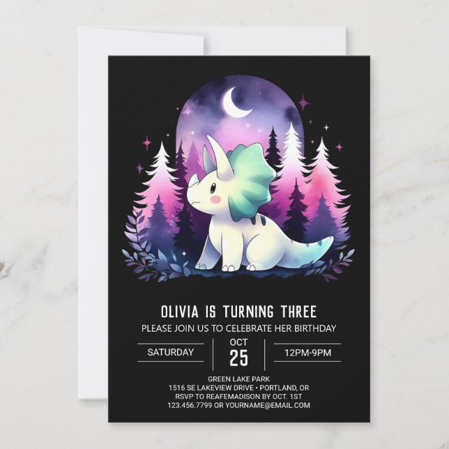 Convite Moderno Dinossaur Triceratops Aniversário (Frente)