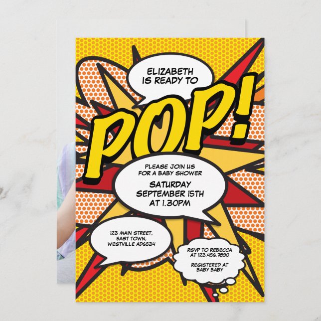 Convite Moderno Diversão do Chá de fraldas Pronto para Pop (Frente/Verso)