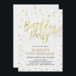 Convite Moderno Dourado Adulto 50ª Festa de aniversário<br><div class="desc">Celebre seu dia especial com este modelo na moda moderno de convites de aniversário. Este design apresenta um confete texturizado de ouro chic com um fundo de mármore.</div>
