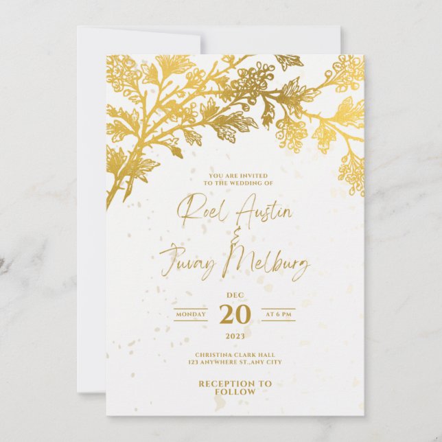 Convite Moderno Dourado Branco (Frente)