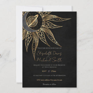 Convite Moderno Dourado Planeta da Lua Solar Mandala
