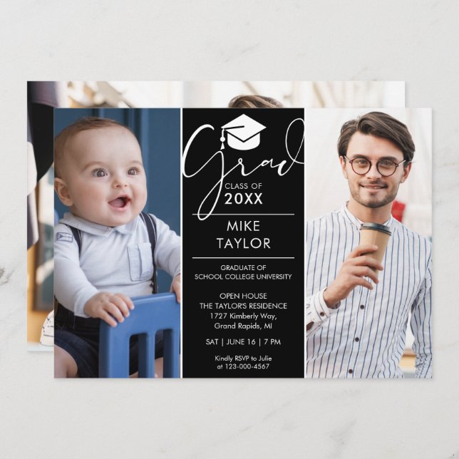 Convite Moderno E Agora 3 Festas de formatura Fotográficas (Frente/Verso)