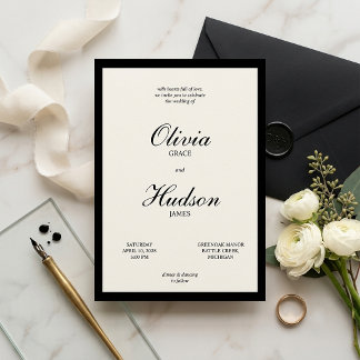 Convite Moderno e Elegante Casamento com Borda Preta e Let