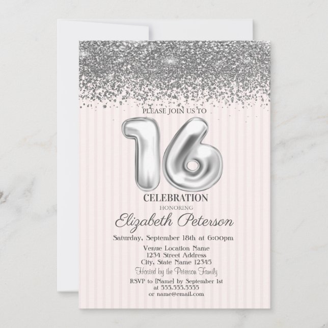 Convite Moderno e Glamouroso Sweet 16 com Listras de Diama (Frente)