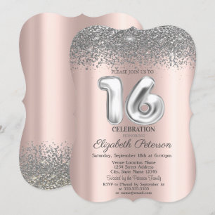 Convite Moderno e Glamouroso Sweet 16 Prateado Com Diamant