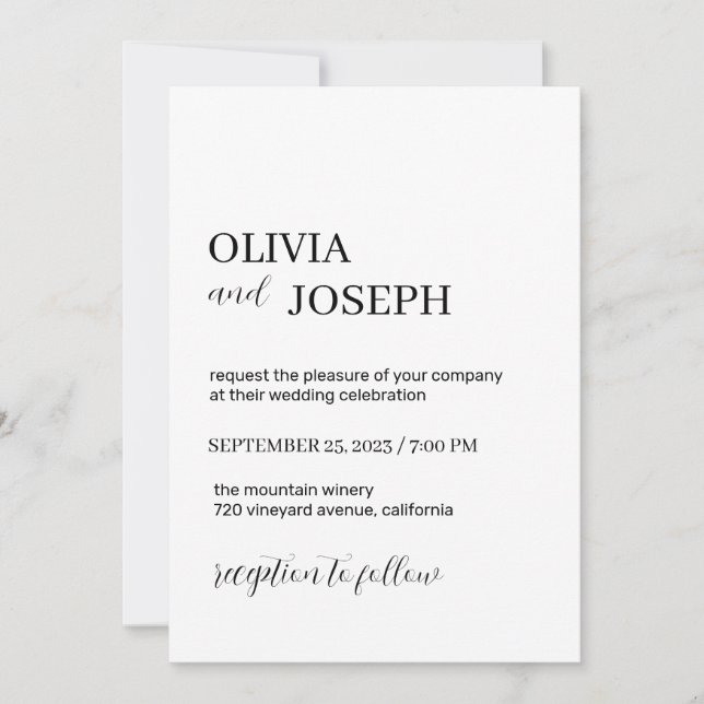 Convite Moderno e minimalista simples | Casamento Branco (Frente)