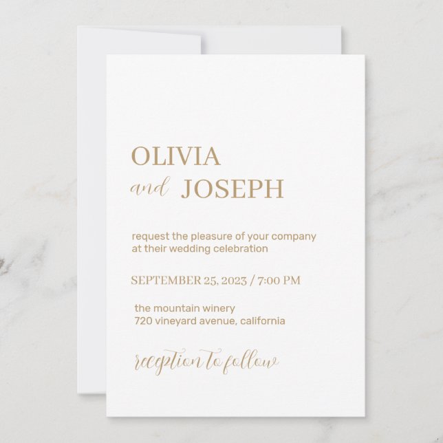 Convite Moderno e minimalista simples | Casamento Dourado  (Frente)