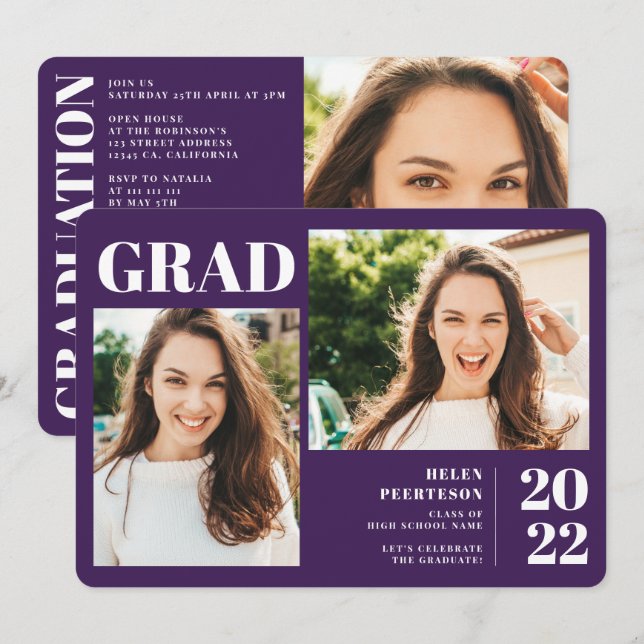 Convite Moderno e roxo 3 fotos formadas (Frente/Verso)