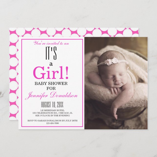 Convite Moderno é uma garota! Chá de fraldas de Fotografia (Frente/Verso)