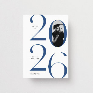 Convite Moderno Elegante 2026 Branco & Azul Foto Graduação