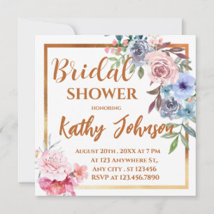 Convite Moderno Elegante Aquarela Chá de panela Floral Inv