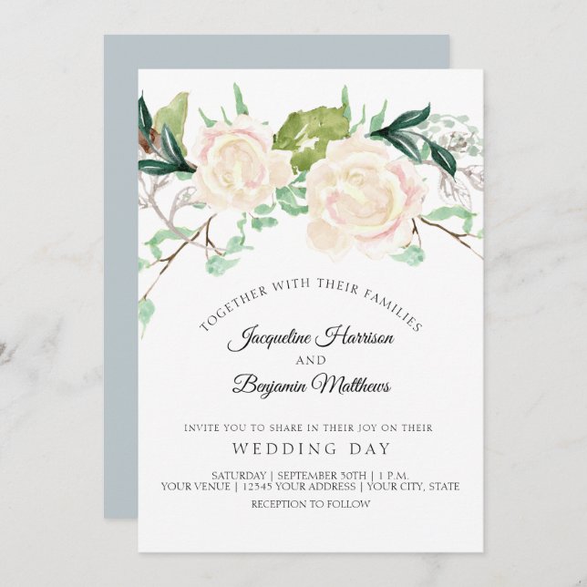 Convite Moderno Elegante Arte Por Aquarela Floral Rosa (Frente/Verso)