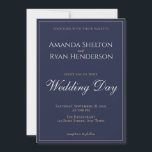 Convite Moderno Elegante Casamento com Letra Azul Meia-Noi<br><div class="desc">Convite de casamento azul meia-noite moderno e elegante // Este convite de casamento simples e moderno é ótimo para convidar seus convidados. O fundo é azul meia-noite escuro com uma borda fina. O texto é uma fonte moderna branca e dourada. Você pode personalizar facilmente todo o texto - personalizá-lo com...</div>