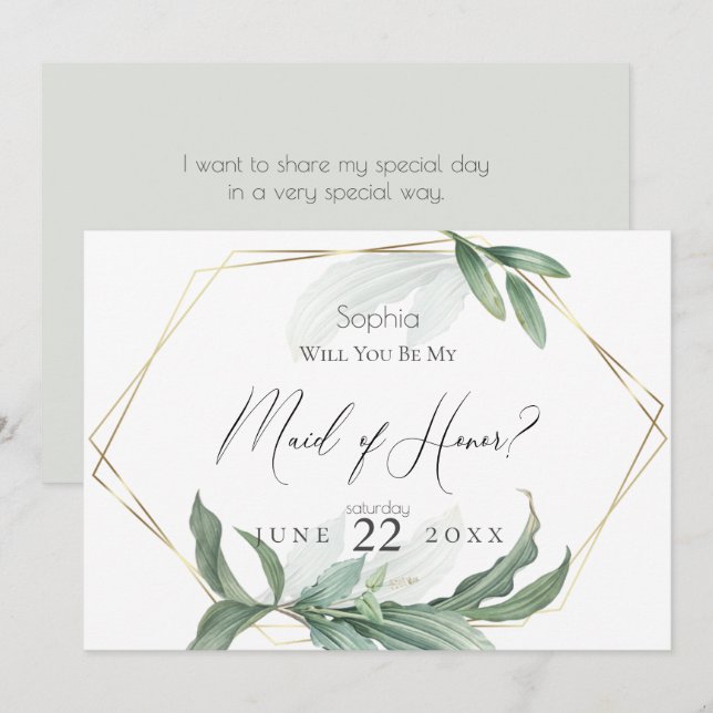 Convite Moderno Elegante Deixa minha Madrinha de casamento (Frente/Verso)