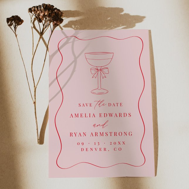 Convite Moderno Elegante Do Arco De Fita Salvar A Data (Criador carregado)